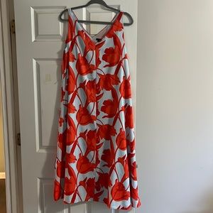 Ann Taylor sleeveless v-neck dress-light blue and orange-10 (belt loops,no belt)